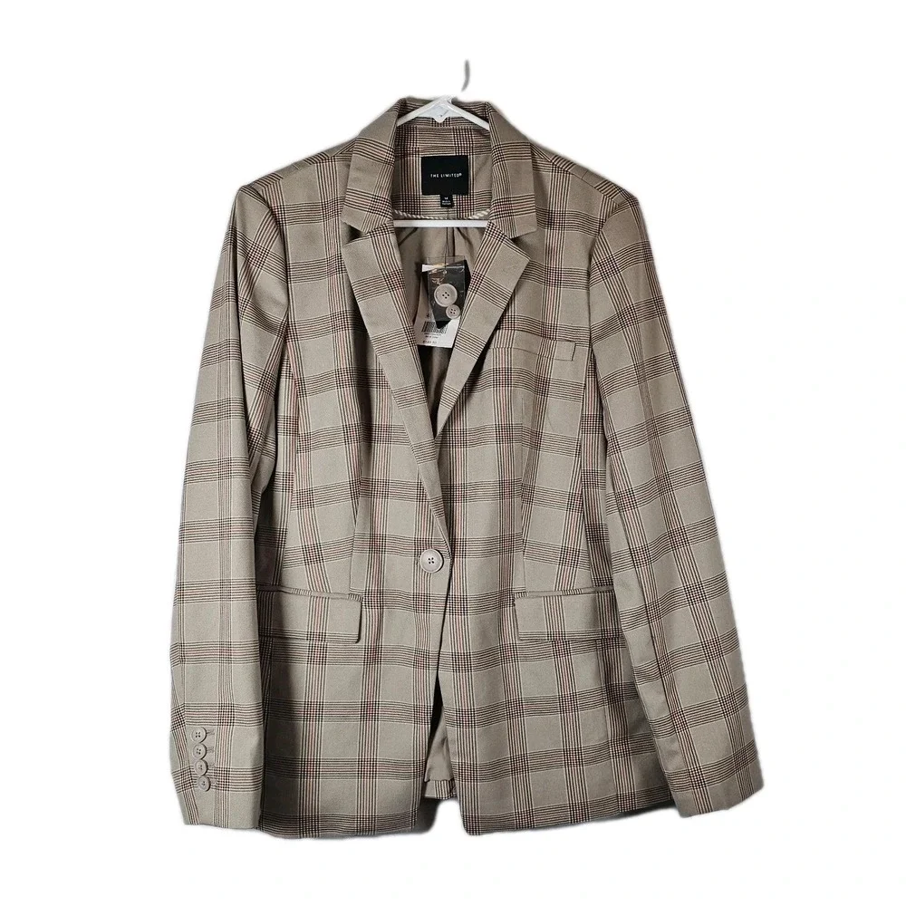 The Limited Size 14 Longline Tan plaid Lined Blazer Career Preppy Academic NWT
